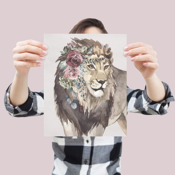 Watercolor Floral Lion Wall Art Poster Print Unframed - Picture 6 of 15